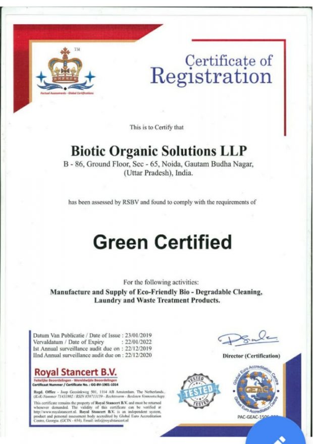 biotic-organic-solutions-llp-certificate-certification-cleaning-product-brand